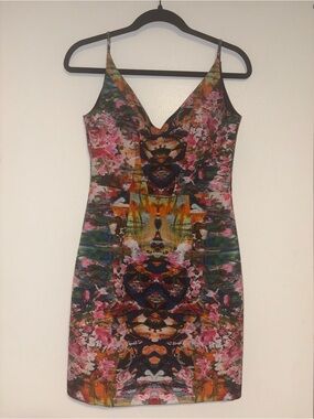 Black Halo Multicolor Sherilyn Abstract Watercolor Dress - mini cocktail party